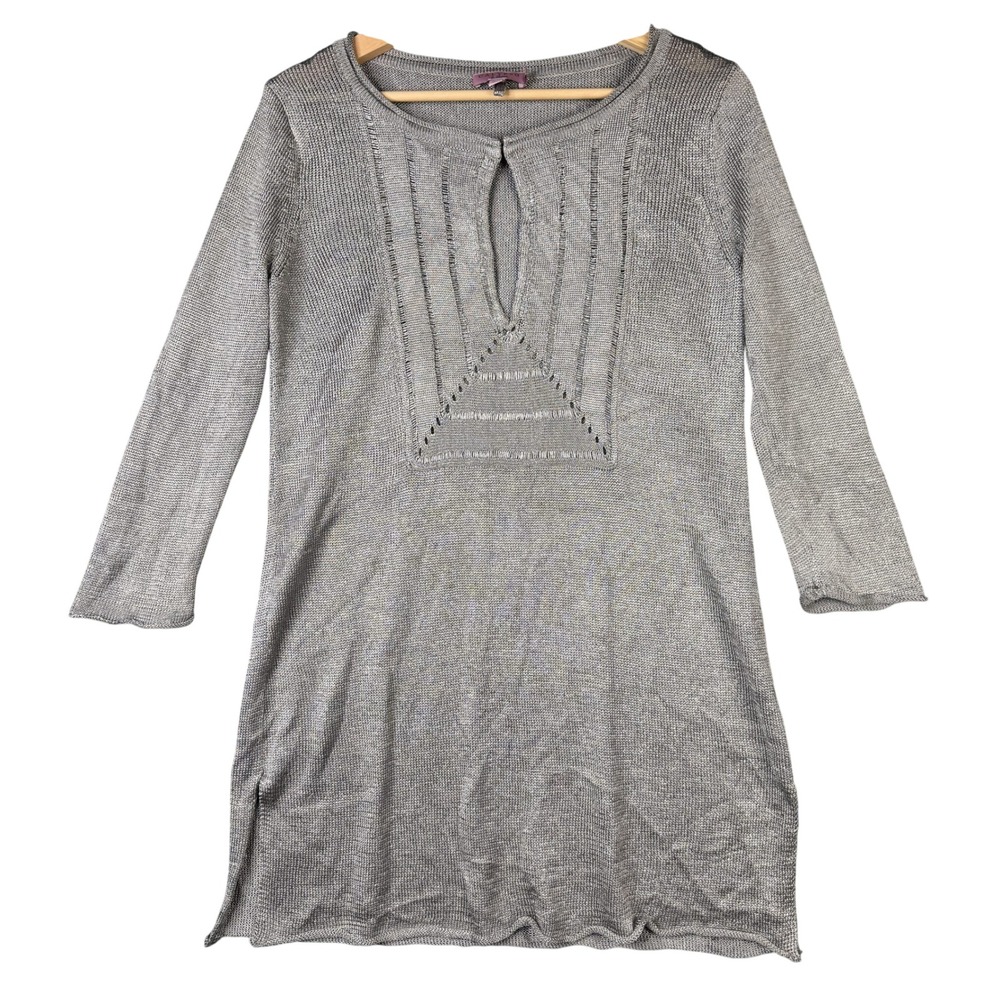 Calypso St Barth Silver Metallic Knit Keyhole Tunic Top Size XS Viscose Blend